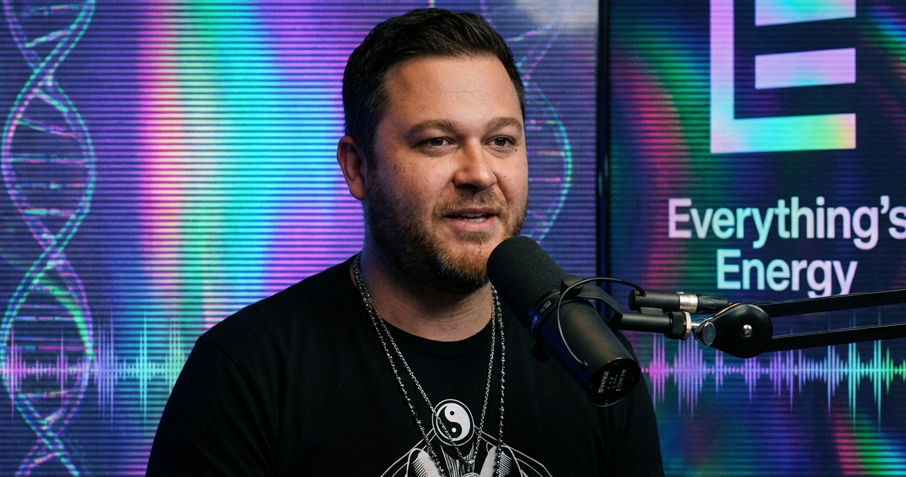 Michael Scalar at the microphone with EE branding